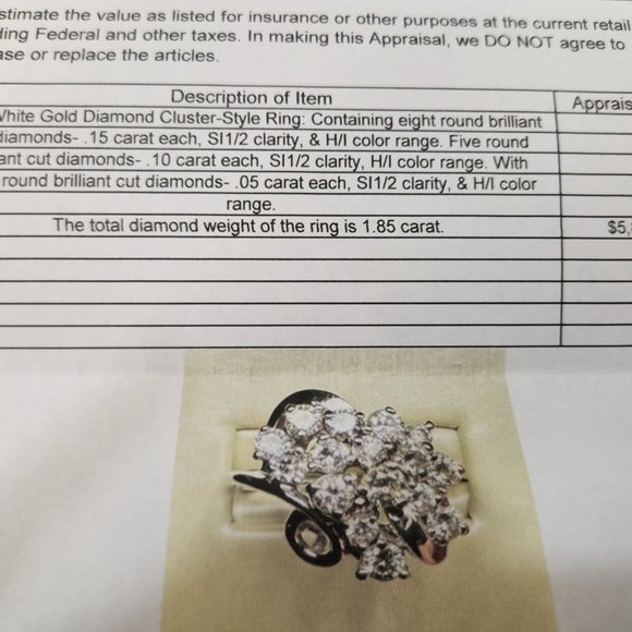 1.85 TW, 14K White Gold Diamond Cluster Style Ring - Picture 4 of 5
